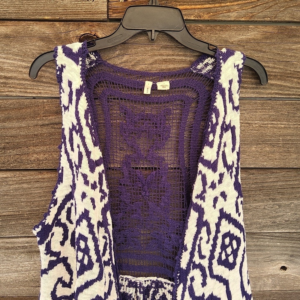 MOTH Anthropologie Purple & White Patterned Sleeveless Vest Size M/ L - Picture 5 of 9
